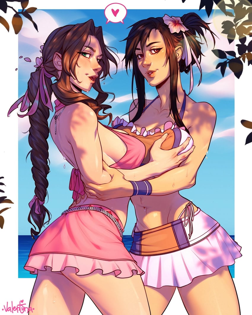 tifa lockhart and aerith gainsborough (final fantasy and 3 more) drawn by valentina_tavolilla