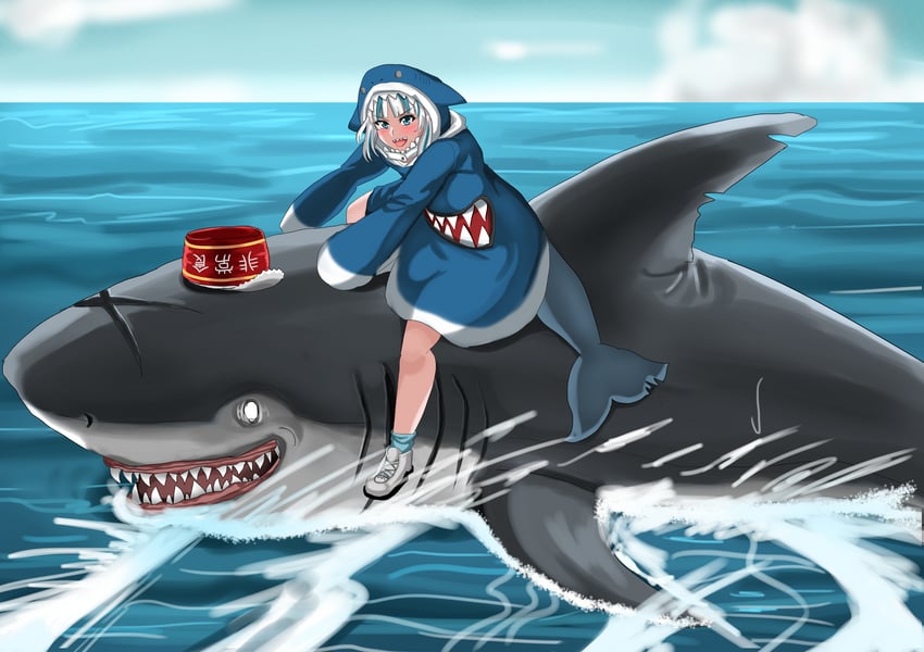 gawr gura and bloop (hololive and 2 more) drawn by drie