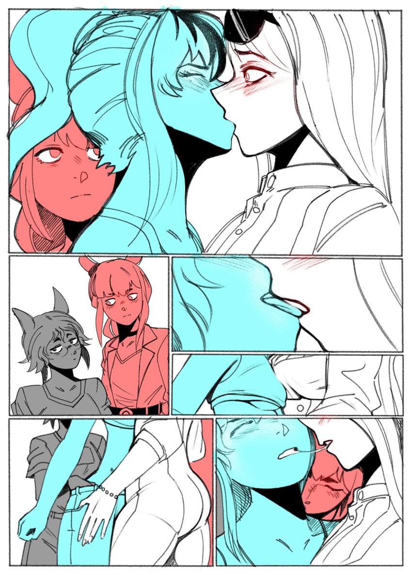 cyan, superstitional realism, resolute mind afternoon, and downtown skybox (horse race tests) drawn by purringjello