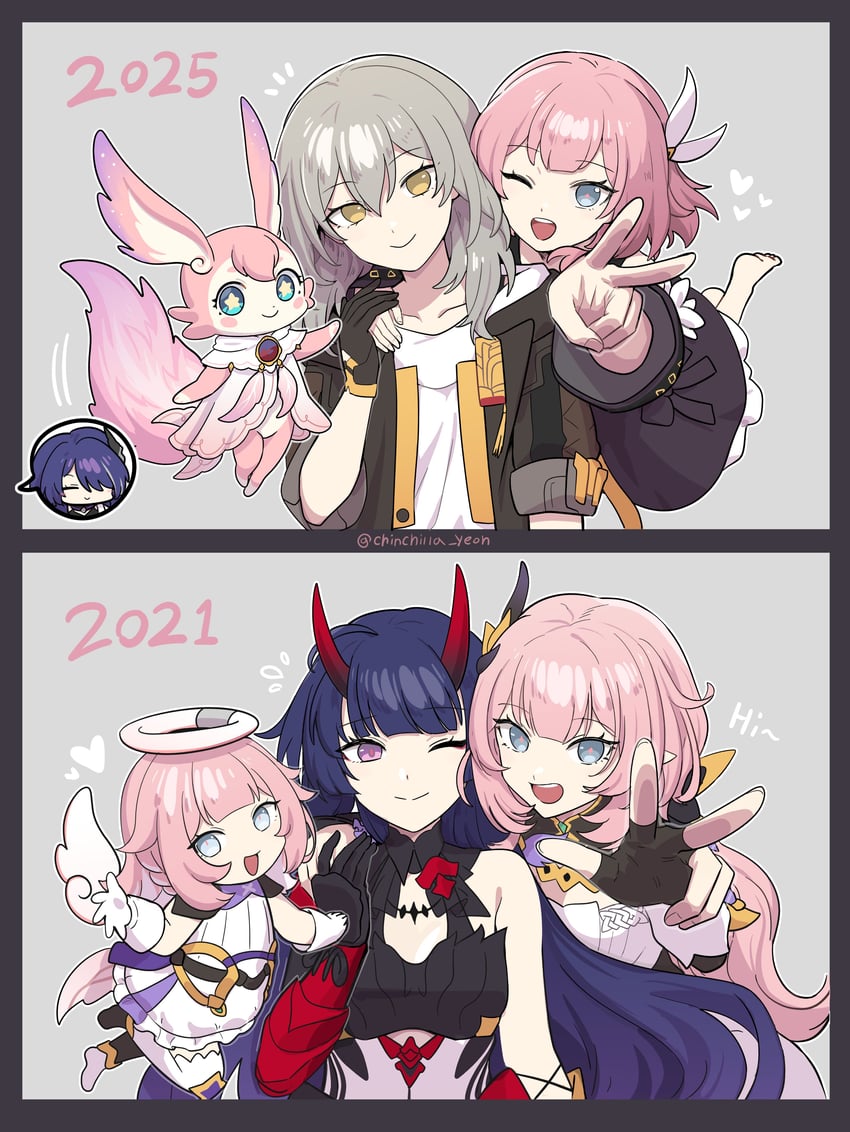trailblazer, stelle, elysia, acheron, raiden mei, and 6 more (honkai and 2 more) drawn by ooyun
