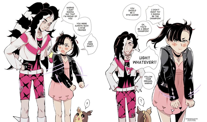 marnie, morpeko, and piers (pokemon and 1 more) drawn by darkgreyclouds