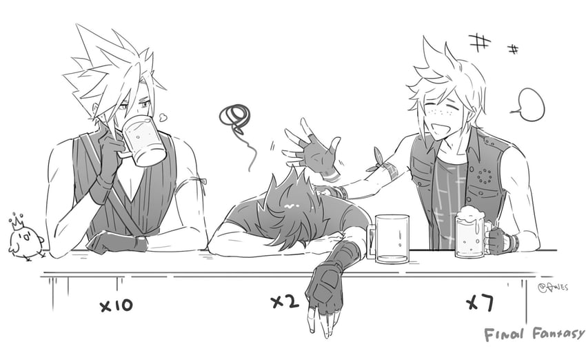 cloud strife, noctis lucis caelum, and prompto argentum (final fantasy and 3 more) drawn by aries20770321