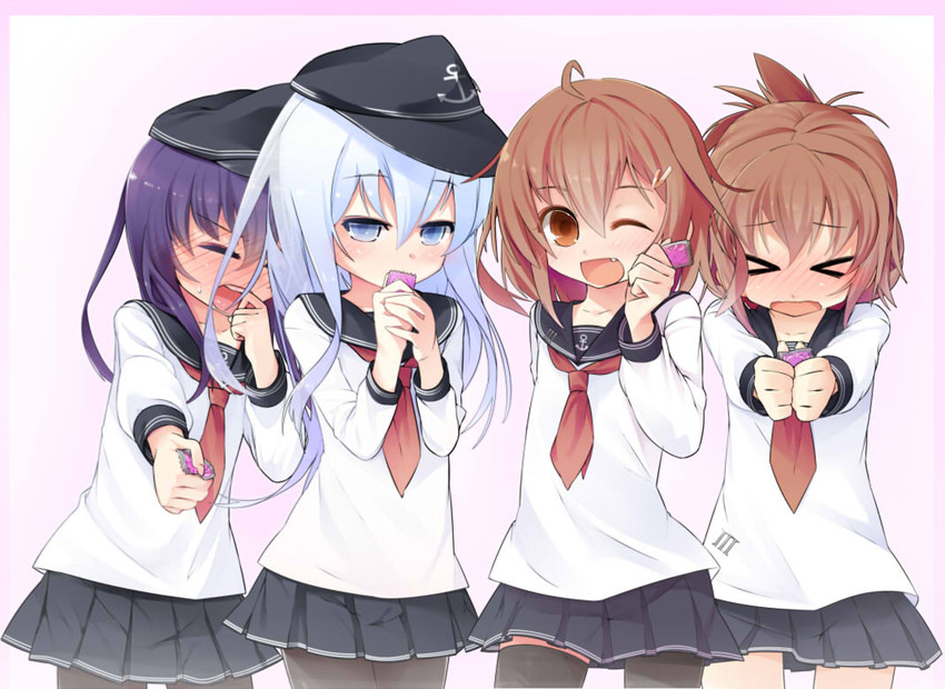 hibiki, inazuma, ikazuchi, and akatsuki (kantai collection) drawn by shamo_(koumakantv)
