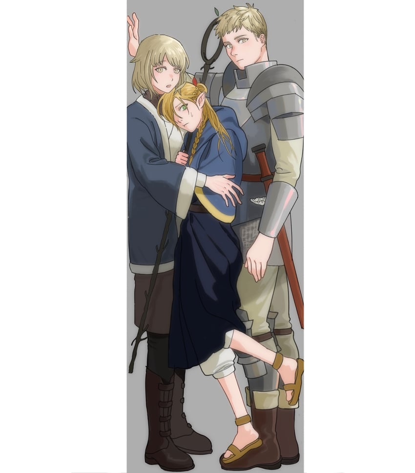 marcille donato, falin touden, and laios touden (dungeon meshi) drawn by xiiiiiiiii