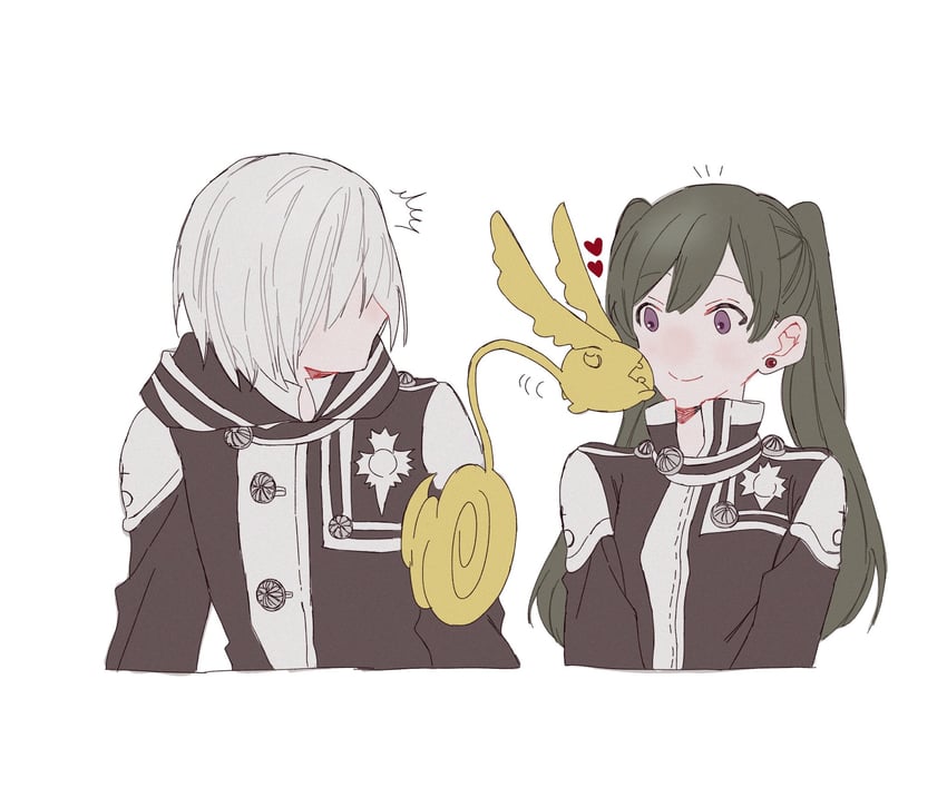 lenalee lee, allen walker, and timcanpy (d.gray-man) drawn by richiumu