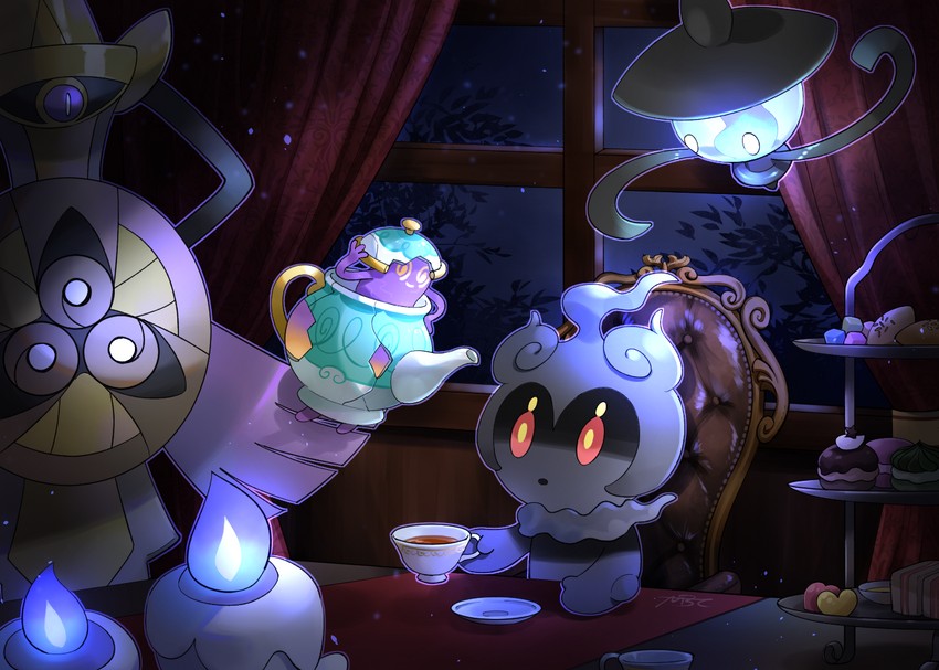 litwick, aegislash, polteageist, lampent, and marshadow (pokemon) drawn by mobbbt