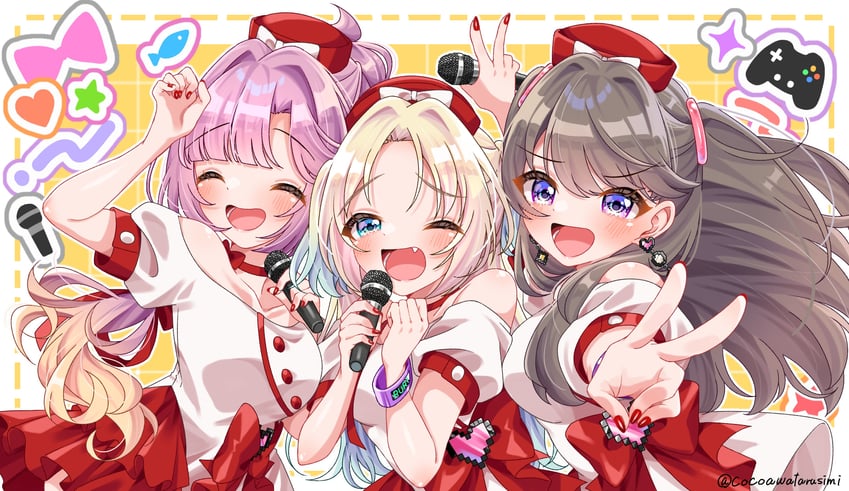 fujishima megumi, osawa rurino, and anyoji hime (love live! and 1 more) drawn by fukune_koko