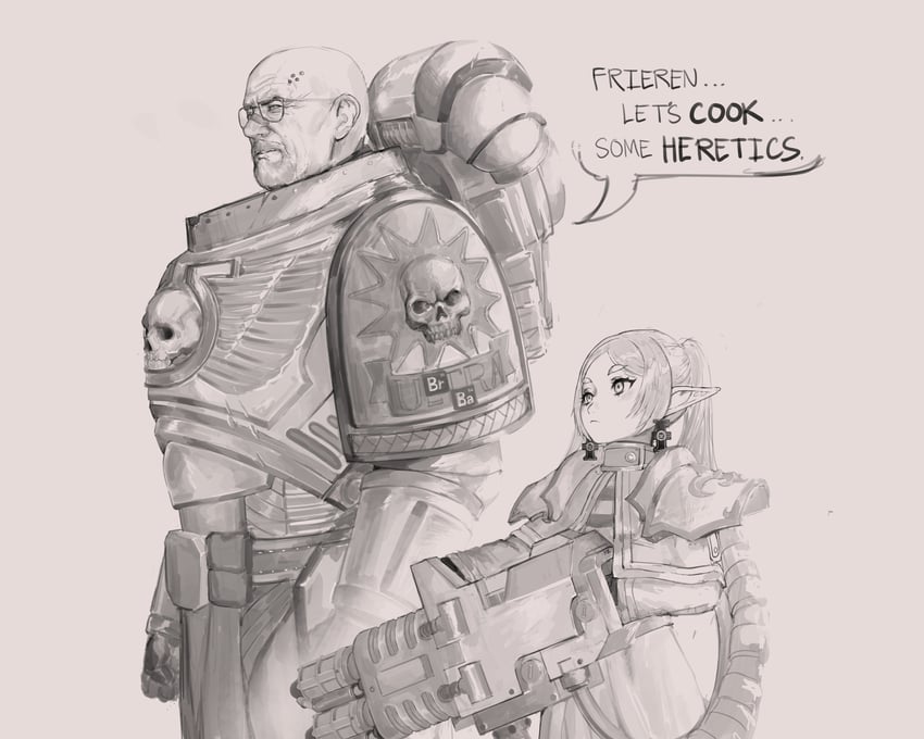 frieren, adeptus astartes, and walter white (sousou no frieren and 2 more) drawn by nick_xinderz