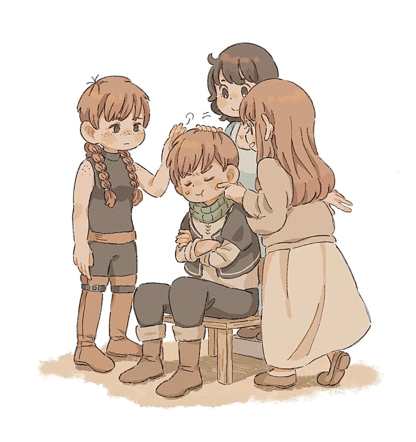 chilchuck tims, mayjack, fullertom, and packpatty (dungeon meshi) drawn by moku_(itmne26)