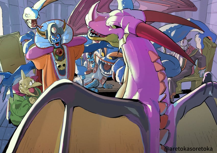 sidoh, dragon lord, hargon, zoma, tockle, and 2 more (dragon quest and 4 more) drawn by aretokasoretoka