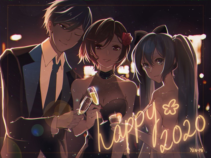 hatsune miku, kaito, and meiko (vocaloid) drawn by yen-mi