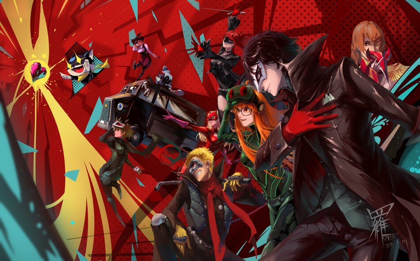 amamiya ren, takamaki anne, sakura futaba, niijima makoto, okumura haru, and 14 more (persona and 2 more) drawn by rakaiki