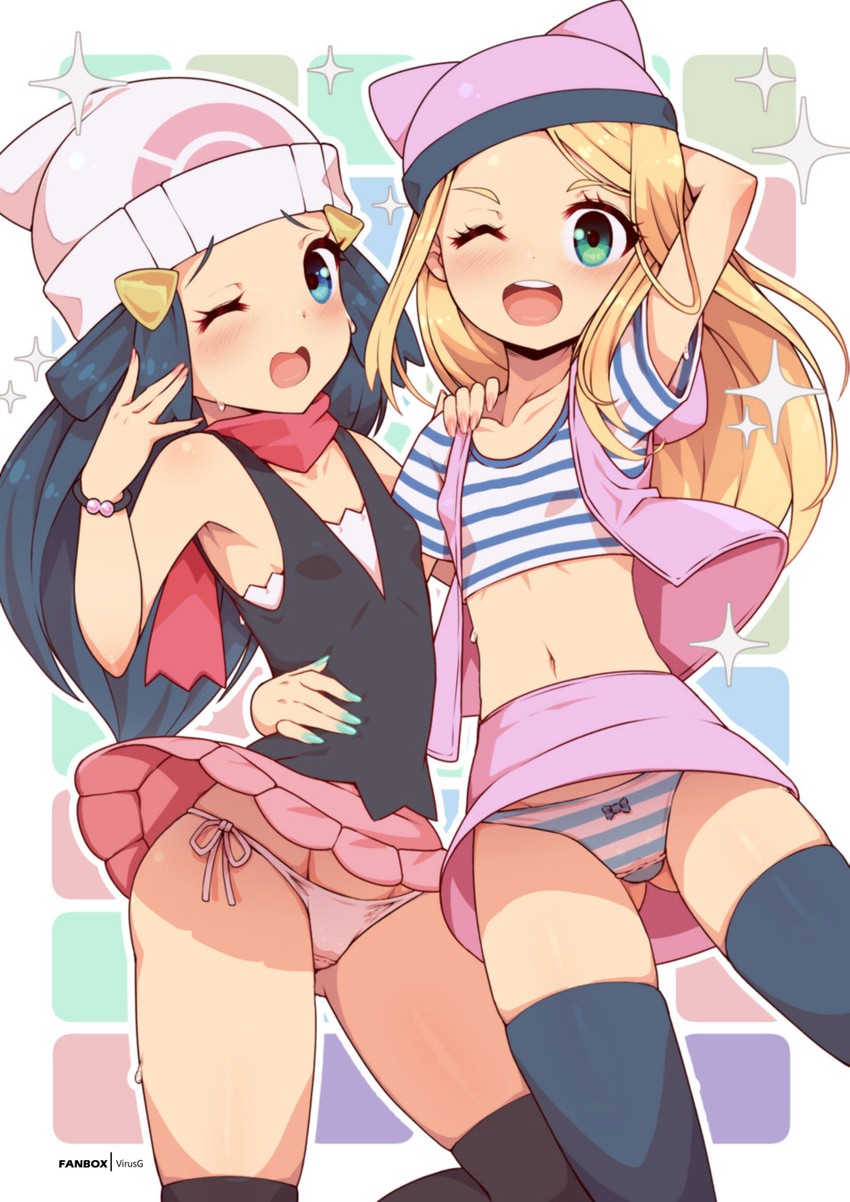 dawn and orimoto izumi (pokemon and 3 more) drawn by virus-g