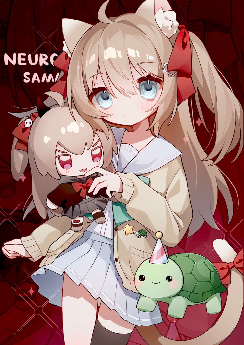 neuro-sama, evil neuro-sama, and vedal987 (vedal ai) drawn by cyano
