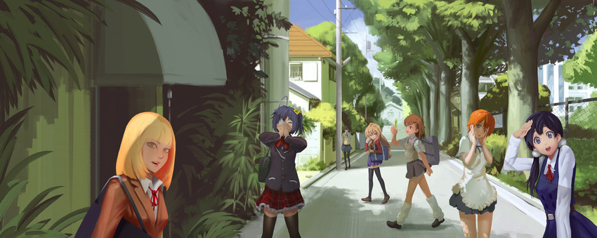 misaka mikoto, aisaka taiga, takanashi rikka, gekota, kitashirakawa tamako, and 2 more (toaru majutsu no index and 6 more) drawn by sbc