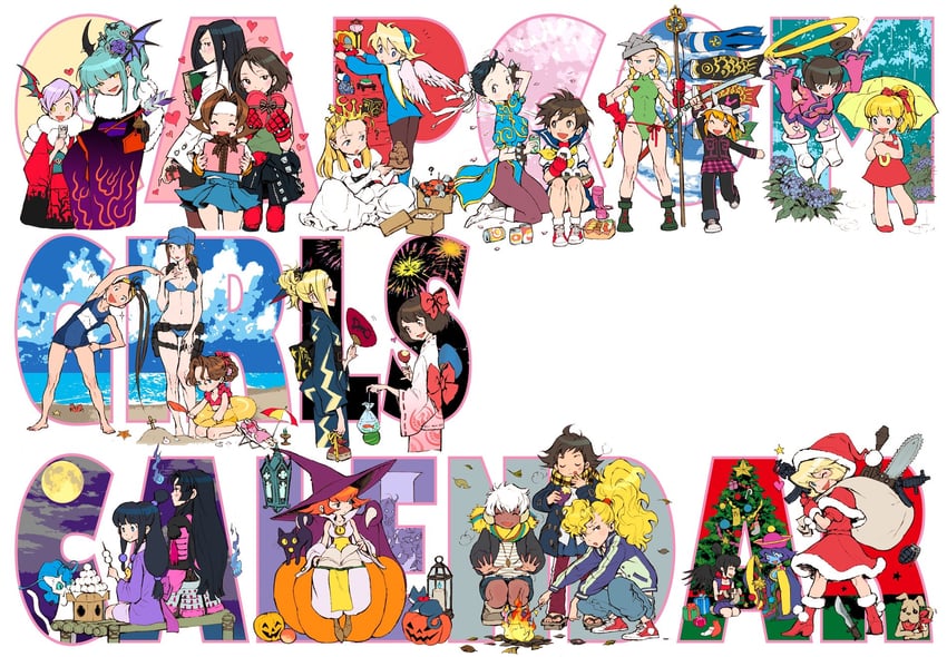 chun-li, morrigan aensland, cammy white, lilith, roll, and 27 more (street fighter and 17 more) drawn by nishimura_kinu