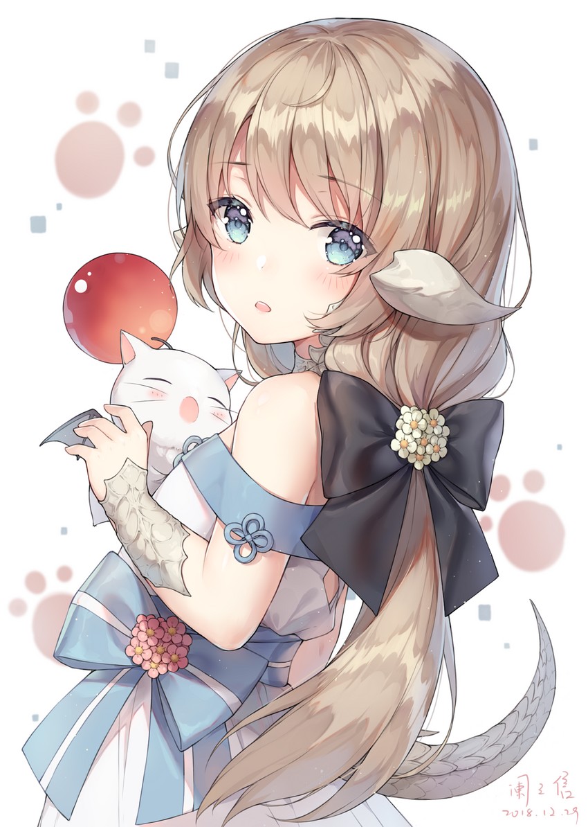 warrior of light and moogle (final fantasy and 1 more) drawn by ayuanlv