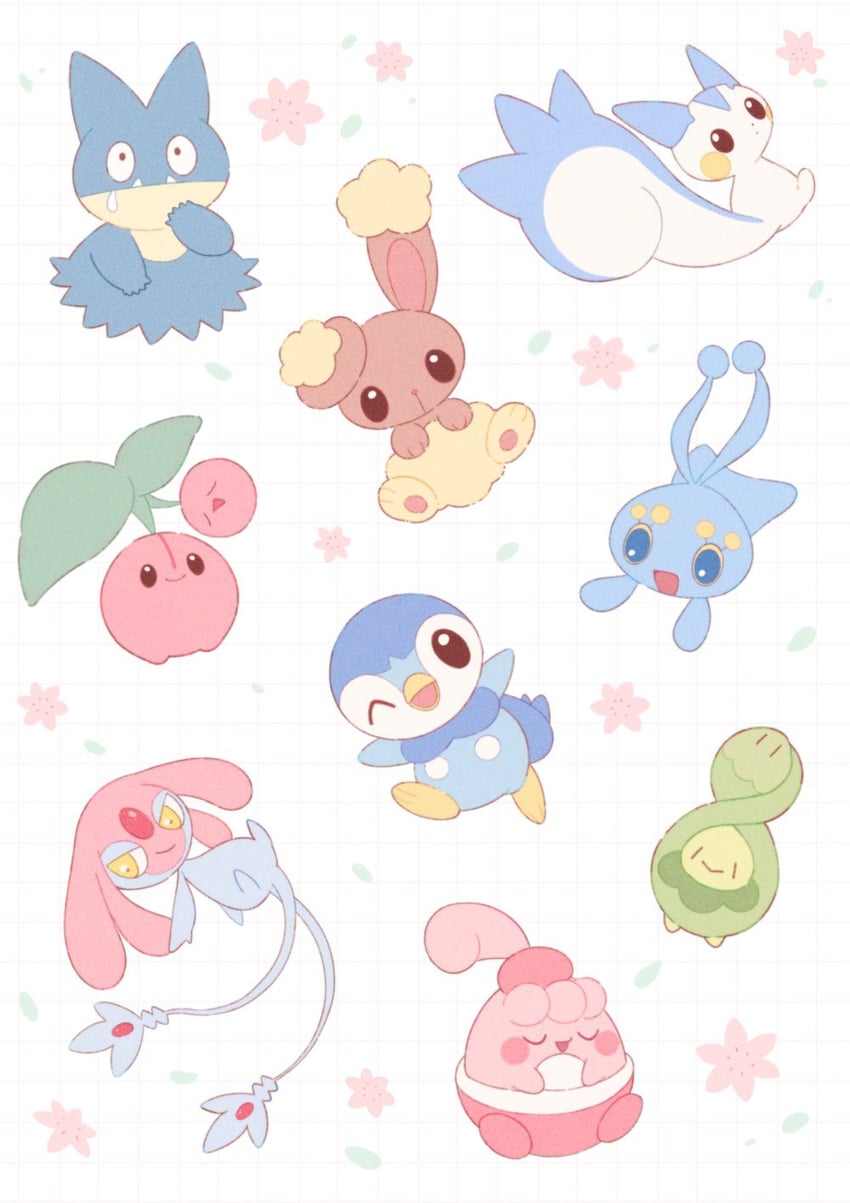 piplup, pachirisu, buneary, munchlax, budew, and 4 more (pokemon) drawn by appyon_(archangel_ayp)