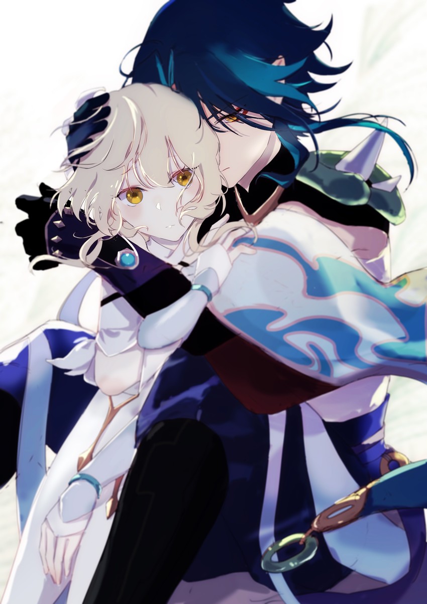 lumine and xiao (genshin impact) drawn by n.s.egg