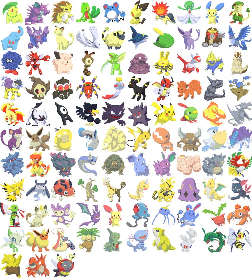 pikachu, gardevoir, eevee, umbreon, gengar, and 97 more (pokemon) drawn by mijinko_(barabadge)