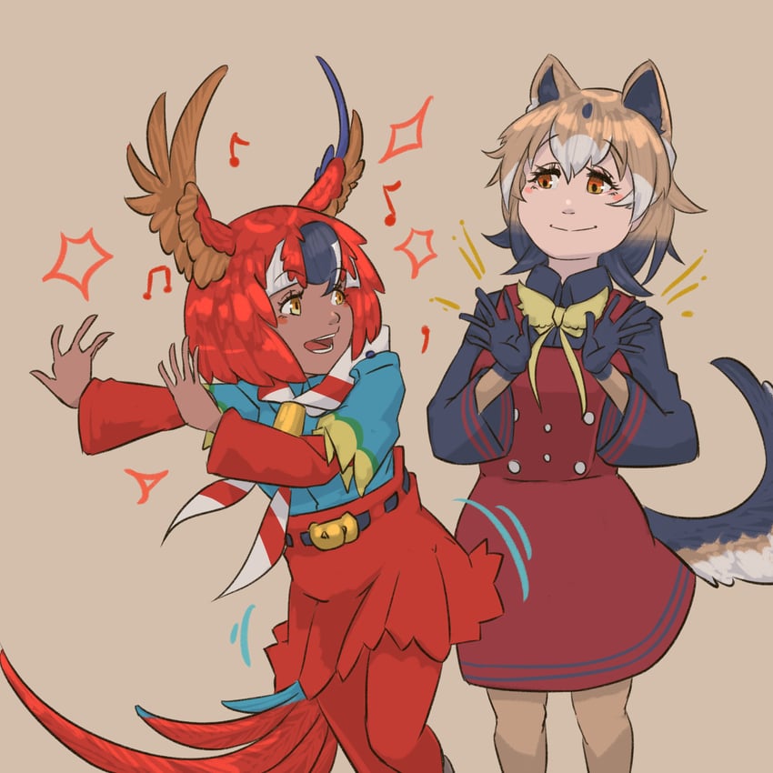 new guinea highland wild dog and scarlet macaw (kemono friends) drawn by irimo_(knhg3432)