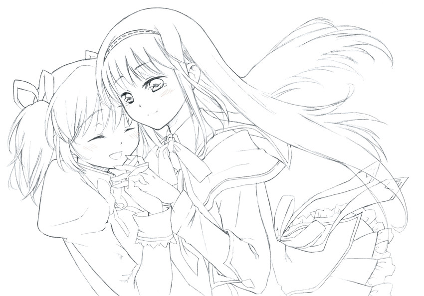 akemi homura and kaname madoka (mahou shoujo madoka magica) drawn by una_(mixberrytarte)