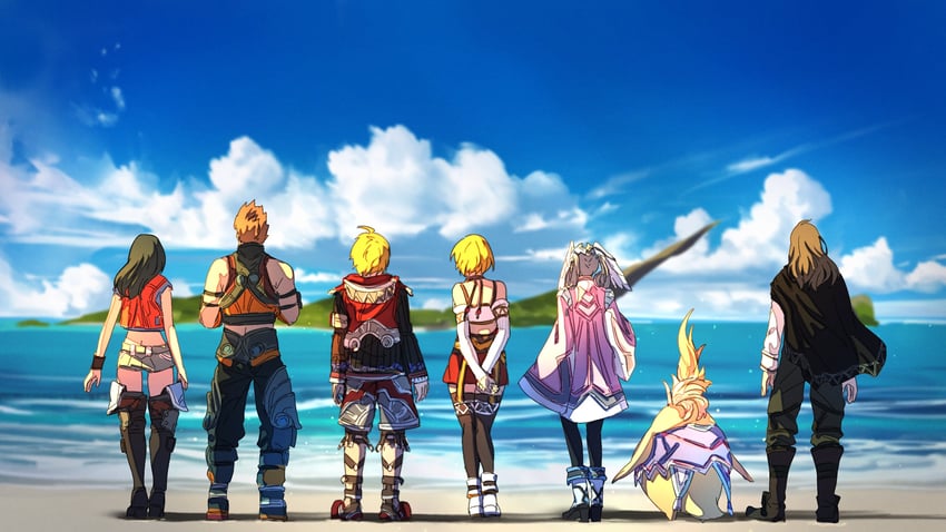 melia antiqua, shulk, fiora, riki, sharla, and 2 more (xenoblade chronicles and 1 more) drawn by poteto_(potetosarada123)