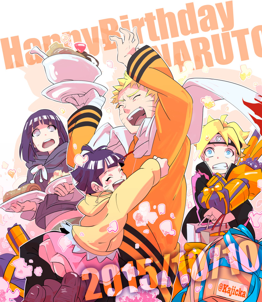 uzumaki naruto, hyuuga hinata, uzumaki boruto, and uzumaki himawari (naruto and 1 more) drawn by kajicka
