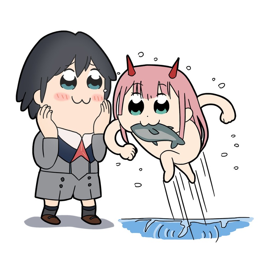 zero two and hiro (darling in the franxx and 1 more) drawn by downnote and gan-viking