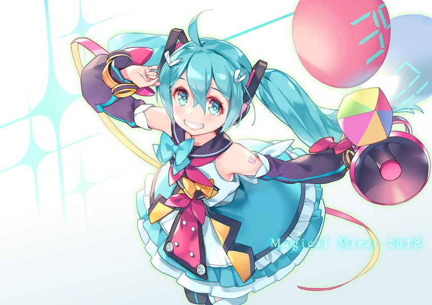 hatsune miku and magical mirai miku (vocaloid and 1 more) drawn by karpin