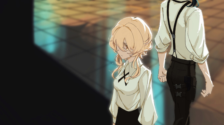 lumine and xiao (genshin impact) drawn by n.s.egg