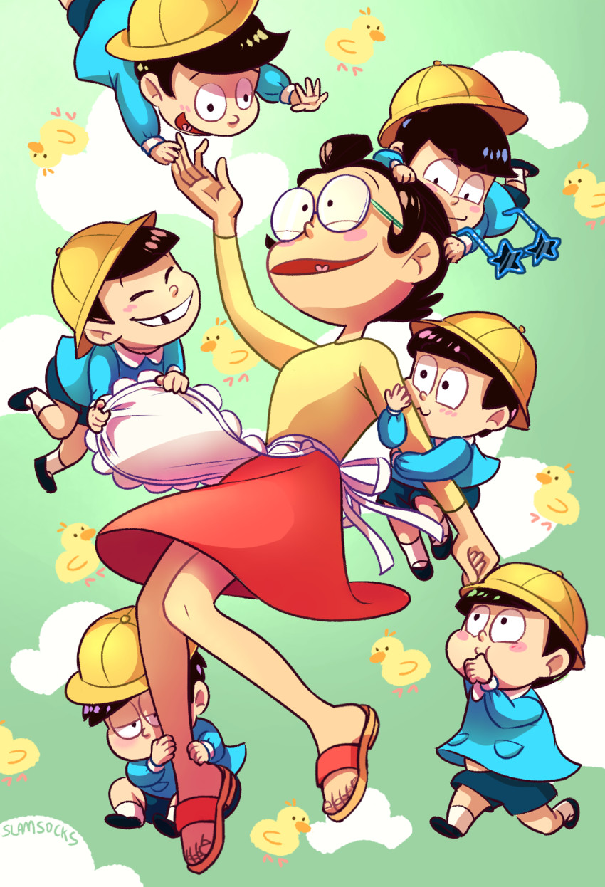 matsuno osomatsu, matsuno karamatsu, matsuno ichimatsu, matsuno jyushimatsu, matsuno choromatsu, and 2 more (osomatsu and 2 more) drawn by slam_(slamsocks)