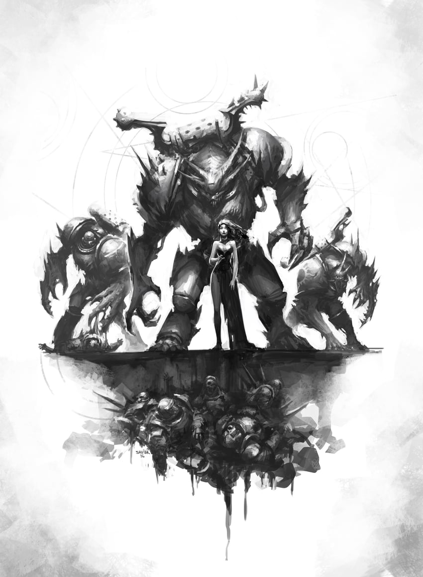 adeptus astartes and chaos space marine (warhammer 40k) drawn by mikhail_savier