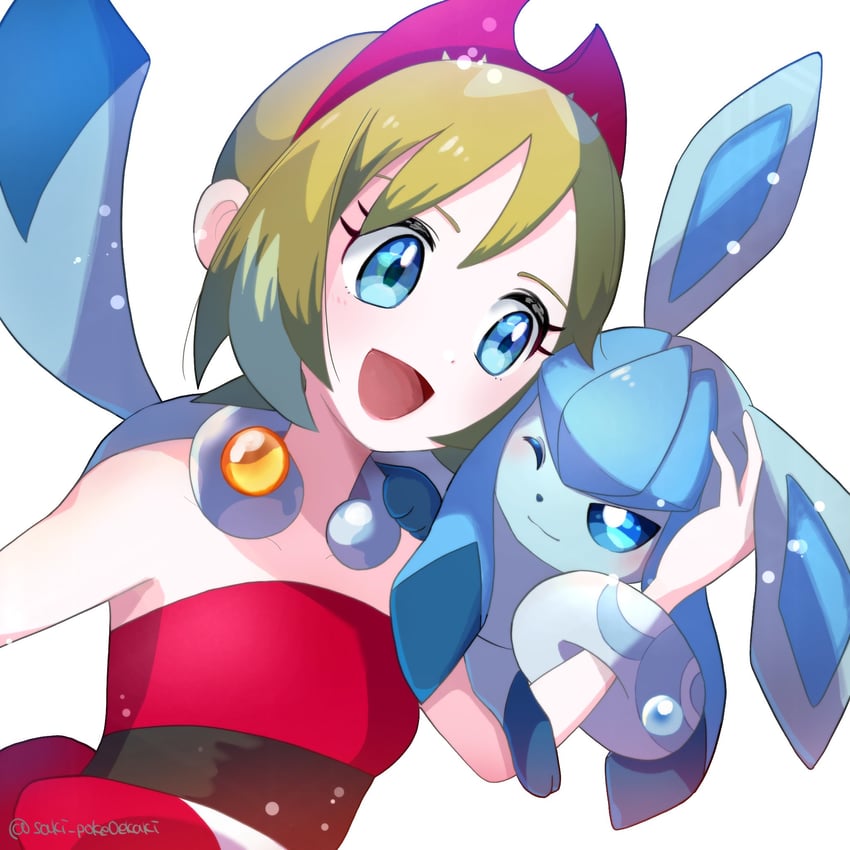 glaceon and irida (pokemon and 1 more) drawn by saki_pokeoekaki