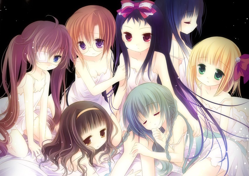 kusunoki midori, higanbana, moriya marie, sakurada michiru, sumire, and 2 more (higanbana no saku yoru ni) drawn by sakurazawa_izumi