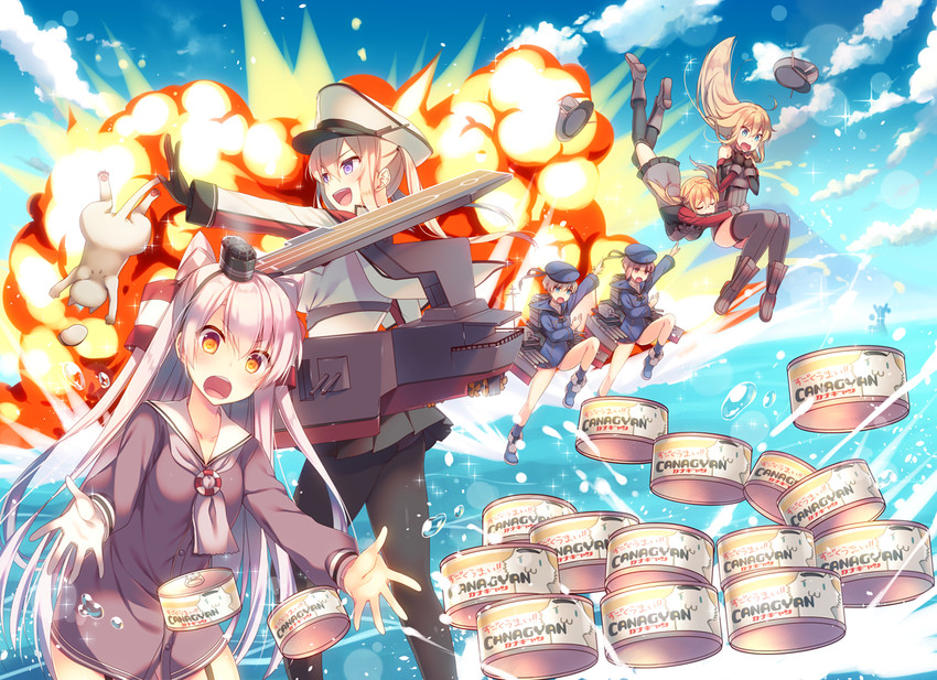 amatsukaze, prinz eugen, bismarck, graf zeppelin, z1 leberecht maass, and 1 more (kantai collection) drawn by tahya