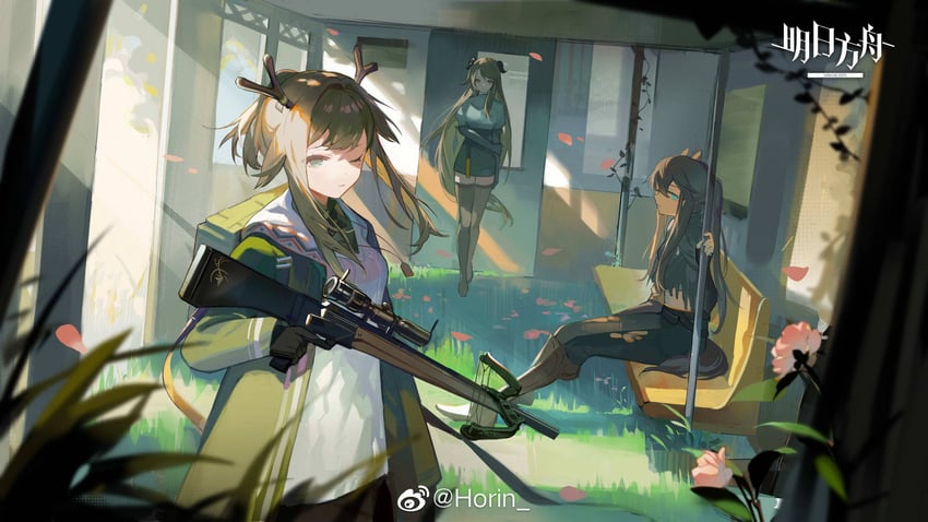 meteor, firewatch, and meteorite (arknights) drawn by hoirn