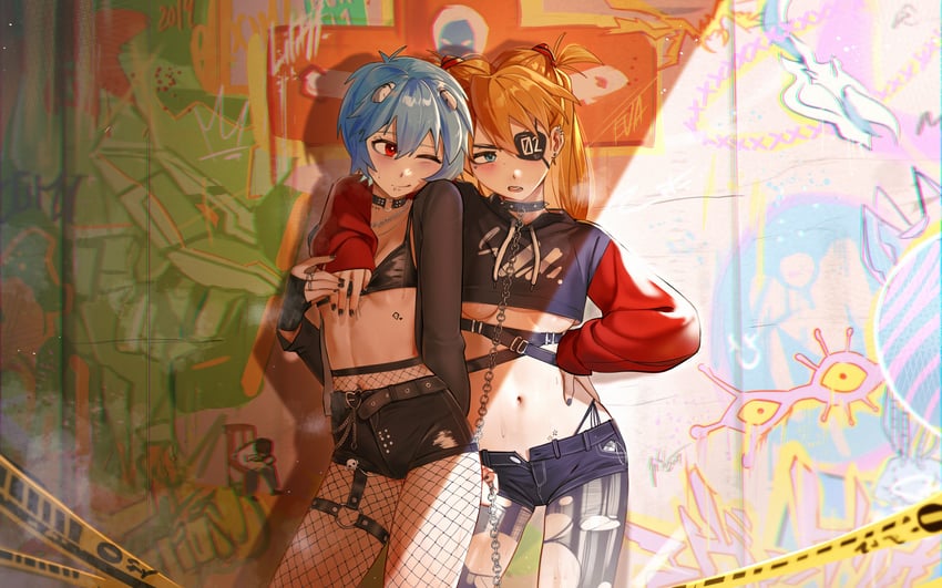 souryuu asuka langley and ayanami rei (neon genesis evangelion and 2 more) drawn by waligner