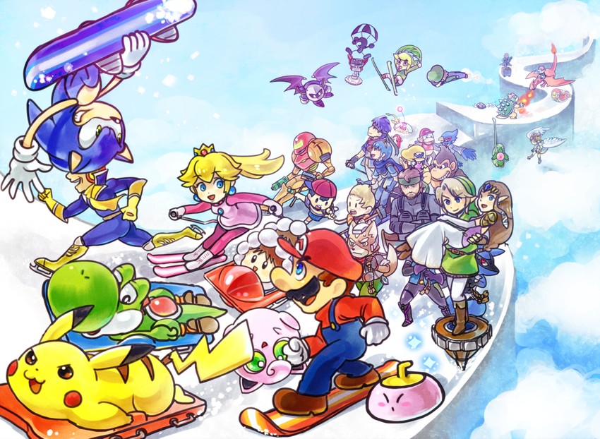 link, pikachu, princess zelda, kirby, princess peach, and 36 more (pokemon and 27 more) drawn by bone_(stare)