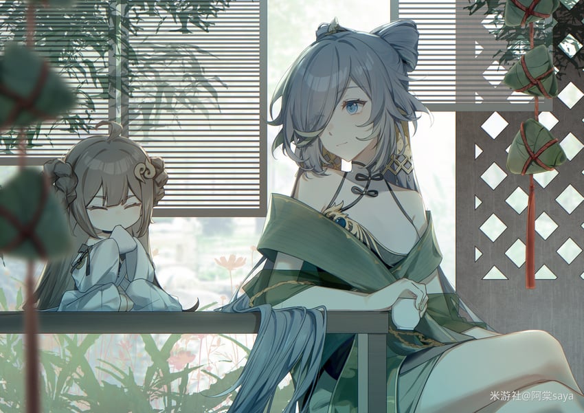 fu hua and book of fuxi (honkai and 1 more) drawn by saya_atang