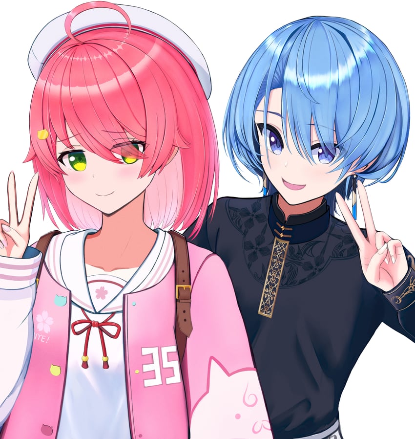 hoshimachi suisei and sakura miko (hololive) drawn by pon_desu_no