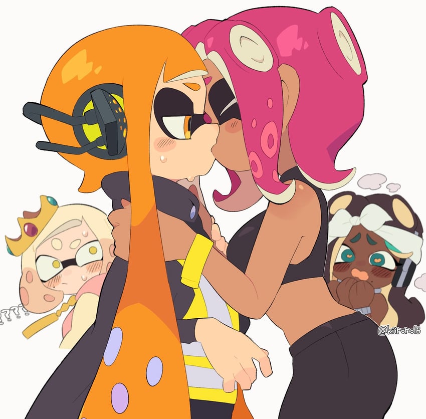 inkling player character, inkling girl, octoling player character, octoling girl, agent 8, and 3 more (splatoon and 2 more) drawn by kiirono