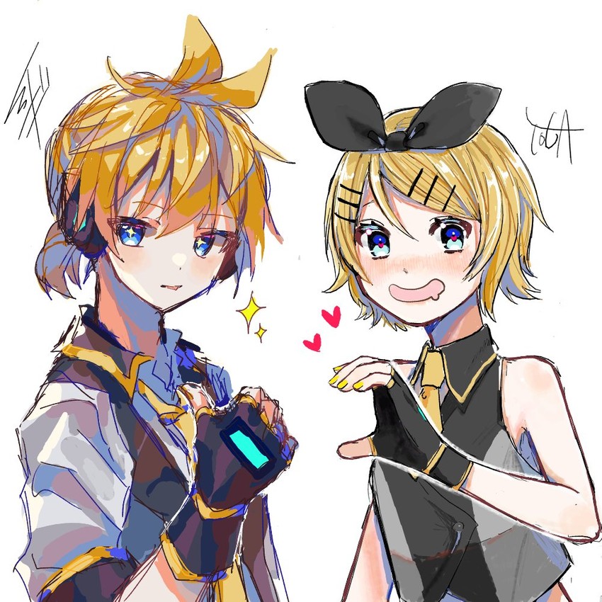 kagamine rin and kagamine len (vocaloid and 1 more) drawn by kokutogeroama and krlouvf