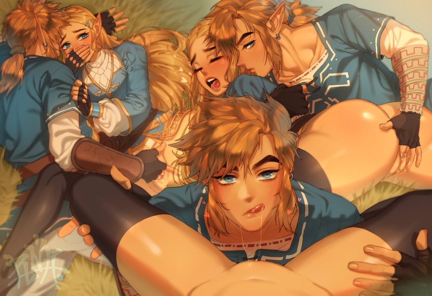 link and princess zelda (the legend of zelda and 1 more) drawn by plna