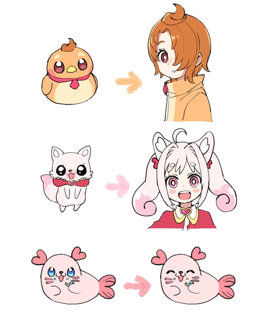 yuunagi tsubasa, kome-kome, and kururun (precure and 3 more) drawn by piku_(another_pikuru)