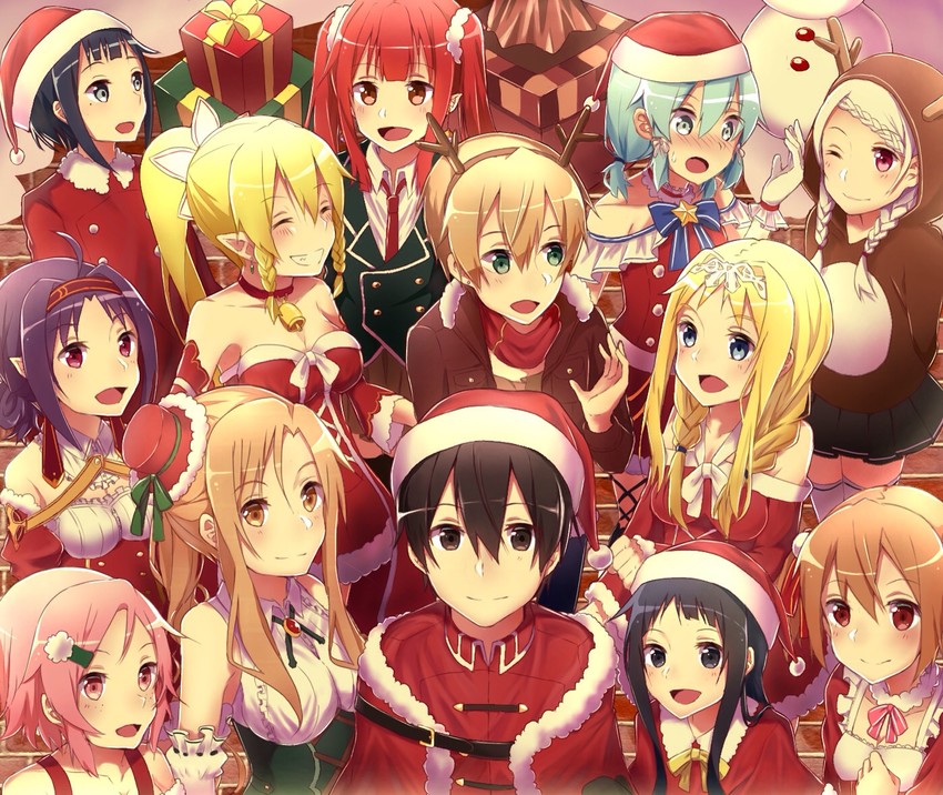 asuna, kirito, sinon, leafa, silica, and 8 more (sword art online and 2 more) drawn by enokimo_me