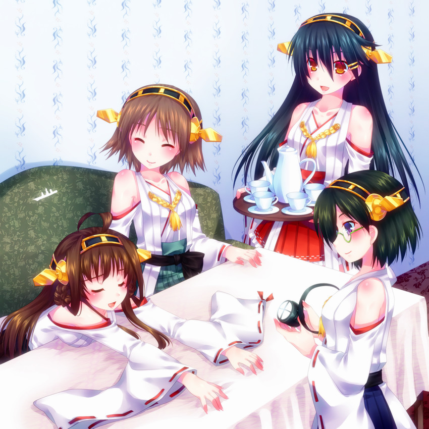 kongou, haruna, hiei, and kirishima (kantai collection) drawn by door_to_heaven