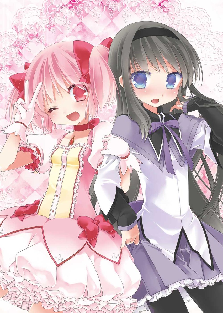 akemi homura and kaname madoka (mahou shoujo madoka magica) drawn by koruri