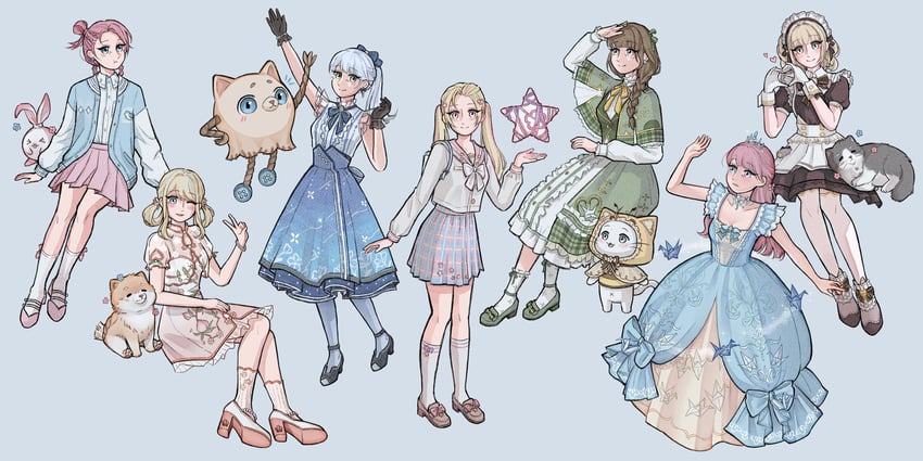 nikki, momo, floof, blushbunny, floral memory, and 6 more (nikki and 1 more) drawn by nxnjakat