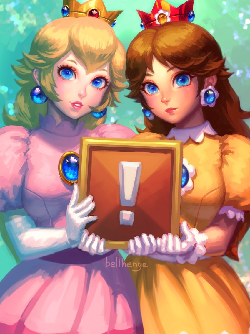 princess peach and princess daisy (mario) drawn by bellhenge